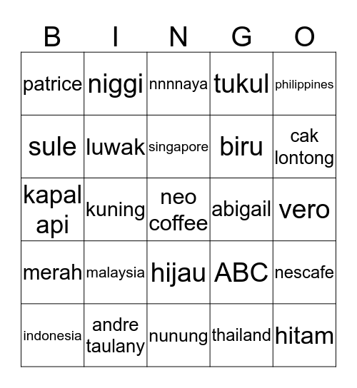 bingo dongo Bingo Card