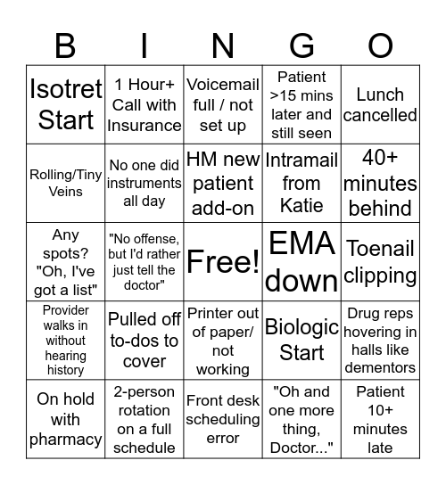 CDC Bummer Bingo Card