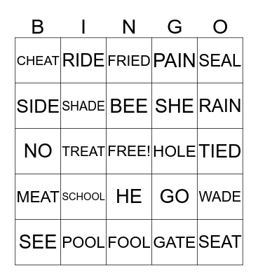 Vowel Sounds Bingo! Bingo Card