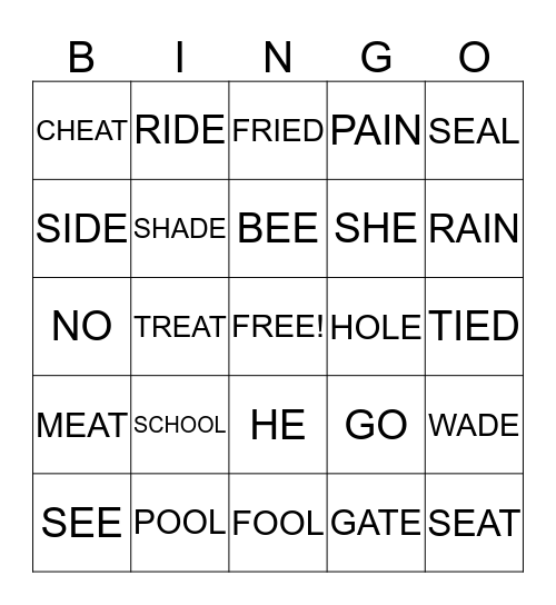 Vowel Sounds Bingo! Bingo Card