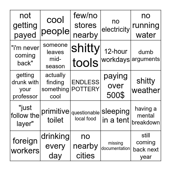archaeological site bingo Card