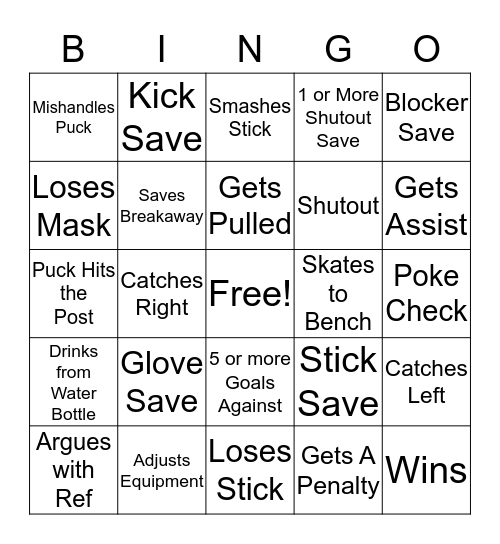Goalie Bingo Card