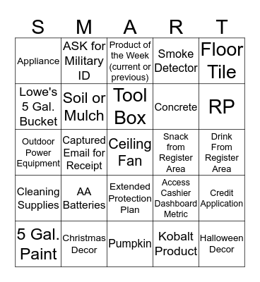 Cashier Appreciation Bingo Card