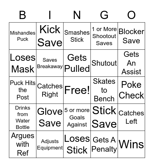 Goalie Bingo Card