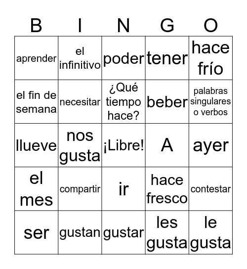 Gustar Bingo Card