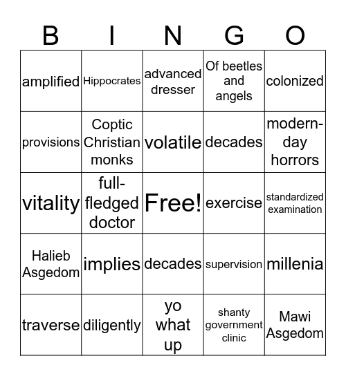 Lesson 6 Of Beetles and Angels Bingo Card