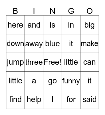 Sight Words 1 Bingo Card