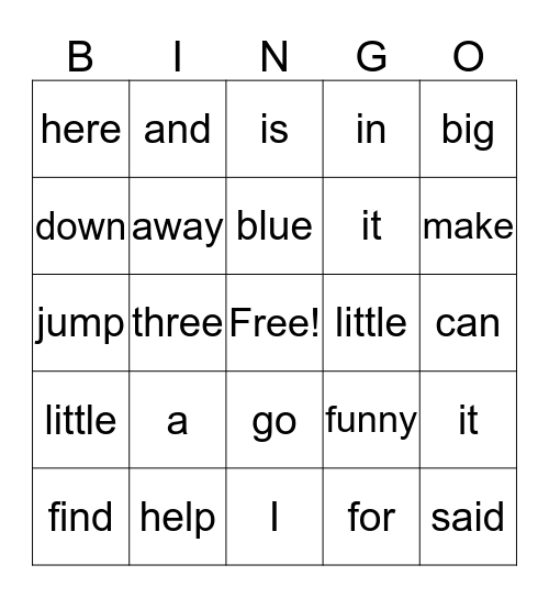 Sight Words 1 Bingo Card