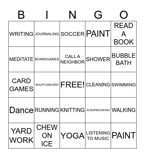 COPING SKILLS Bingo Card