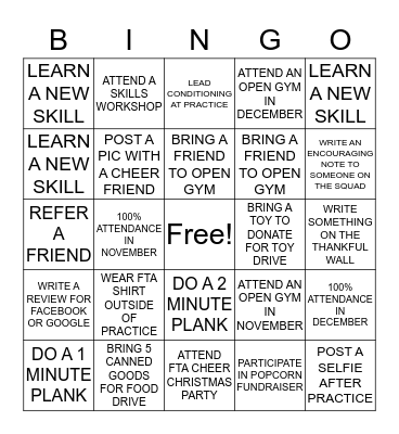 FTA CHEER BINGO Card