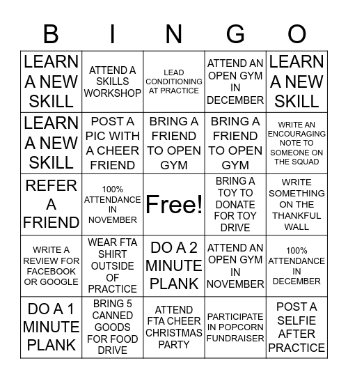 FTA CHEER BINGO Card