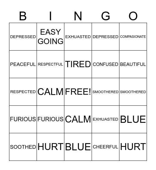 FEELINGS  Bingo Card