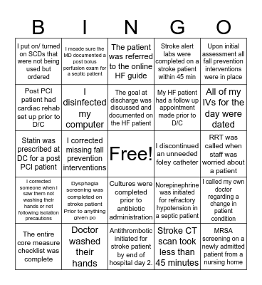 Inpatient Quality Bingo Card