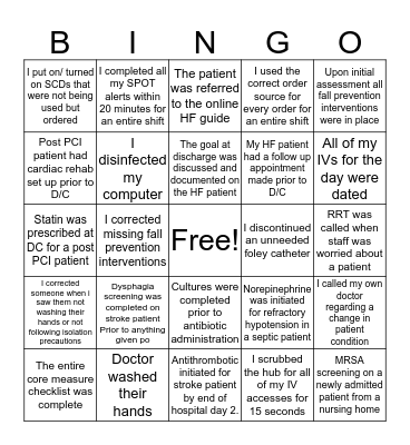 Inpatient Quality Bingo Card