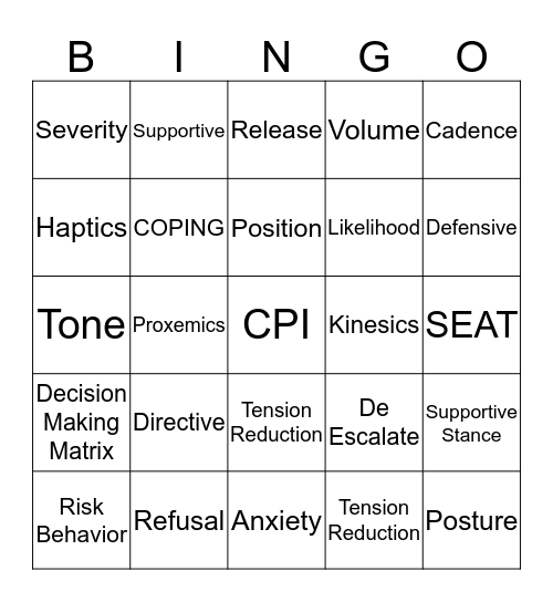CPI Bingo Card