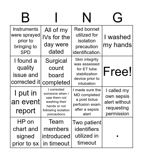 ED Quality Bingo Card