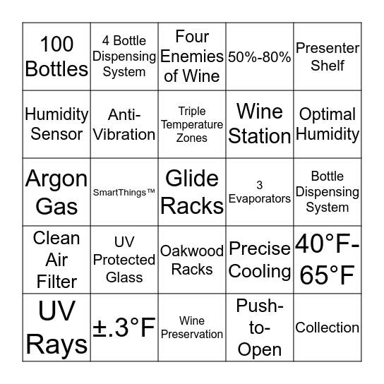 Dacor Wine Column Bingo Card