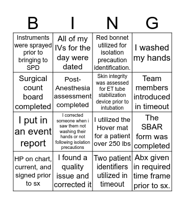 SS Quality Bingo Card