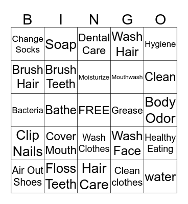 Personal Hygiene Bingo Card