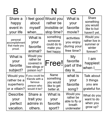 Ms. Amy's Group Bingo Card