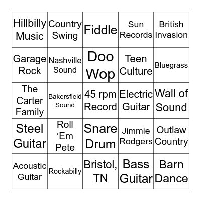 Country/Rock BINGO Card