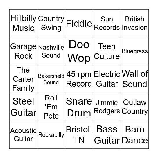 Country/Rock BINGO Card