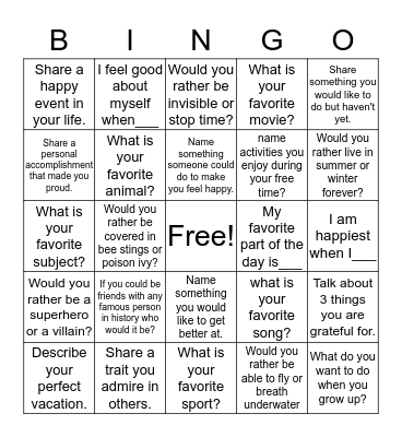 Ms. Amy's Group Bingo Card