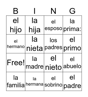 Los miembros de la familia Bingo Card