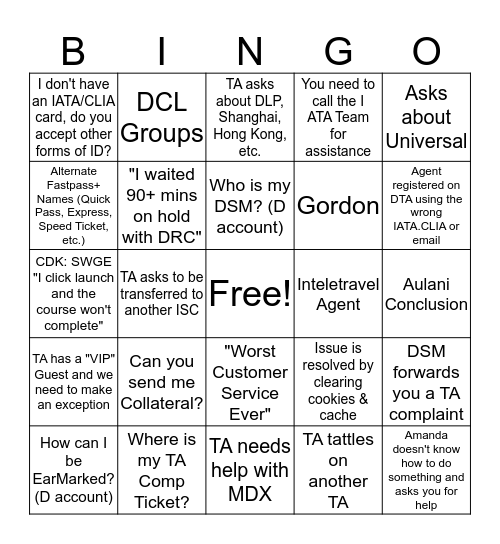 TAS BINGO Card