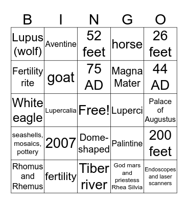 Lupercal Bingo Card