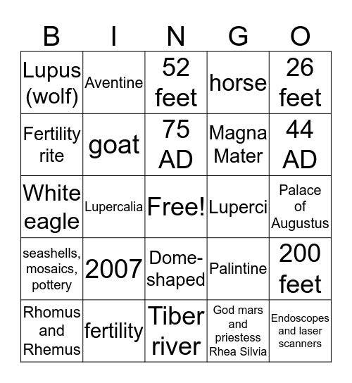 Lupercal Bingo Card