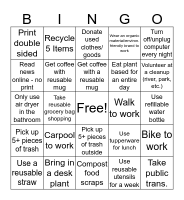 Sustainability BINGO! Bingo Card
