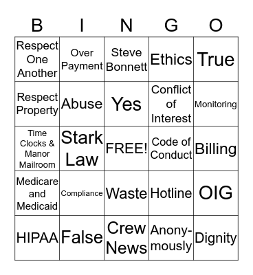 Compliance Bingo Card