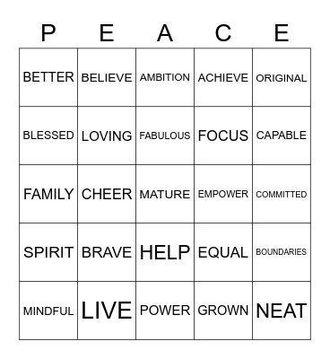 MY TIME Bingo Card