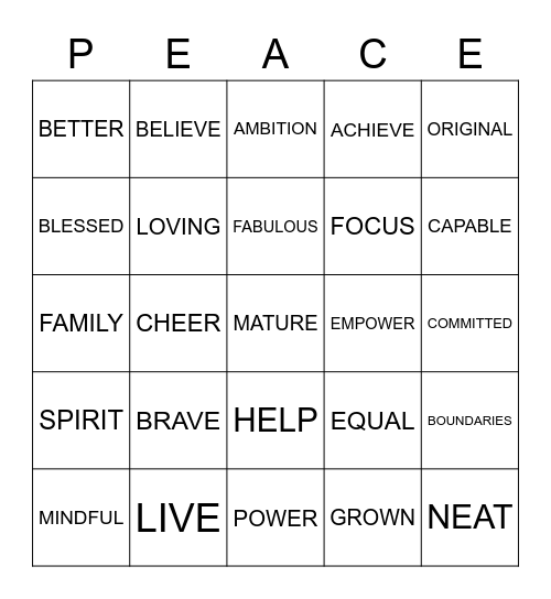 MY TIME Bingo Card