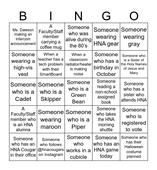 HNA BINGO! Bingo Card