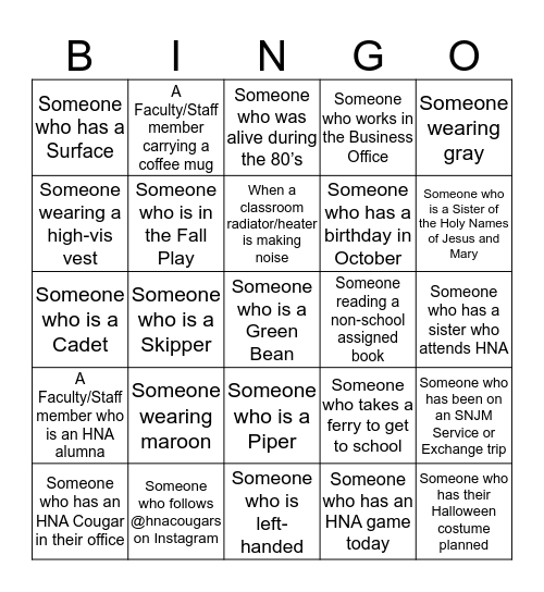 HNA BINGO! Bingo Card