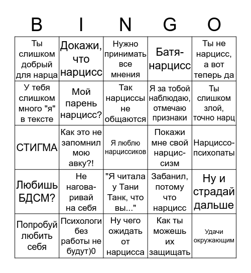БИНГО АДМИНА НАРЦЕПАБЛИКА Bingo Card