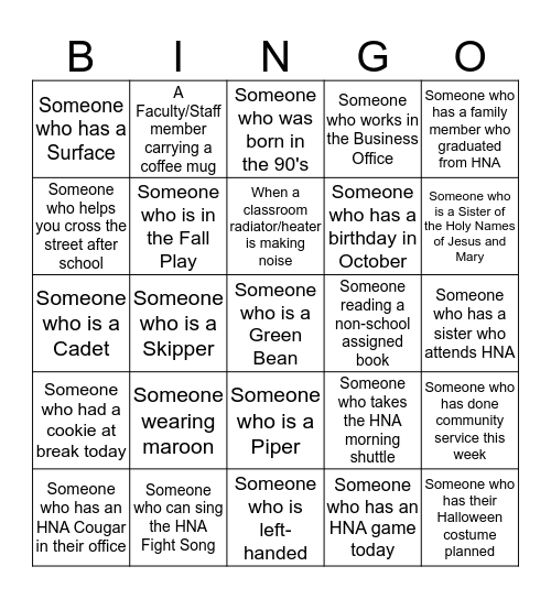 HNA BINGO! Bingo Card