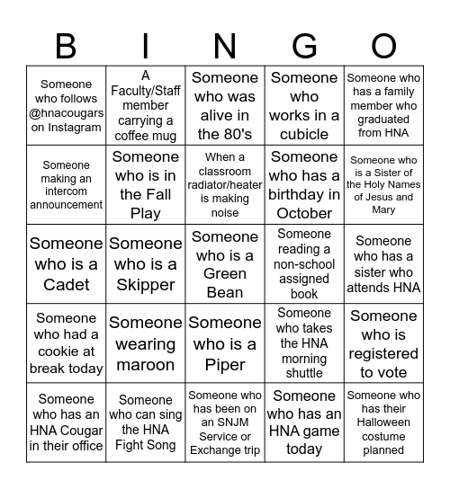 HNA BINGO! Bingo Card