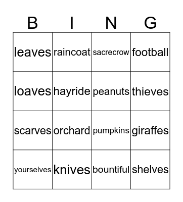 spelling list 6 Bingo Card