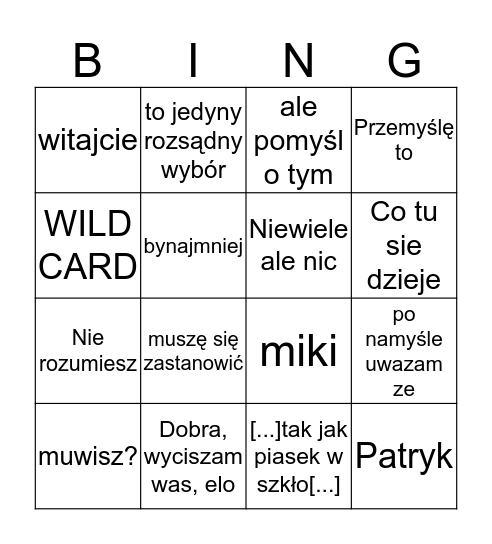 Bartosz Kurwa Rejewski Bingo Card