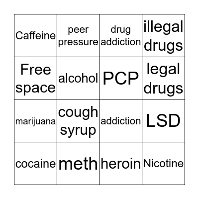 Drug addiction Bingo Card