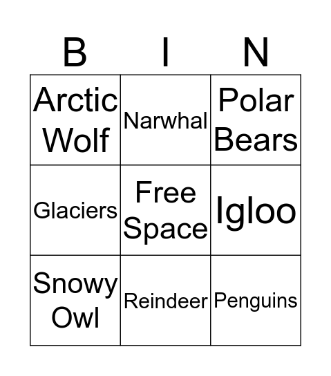 Arctic Tundra Bingo Card