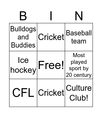 Sports in Canada  Bingo Card