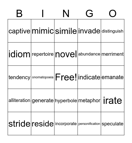 AWESOME VOCABULARY Bingo Card