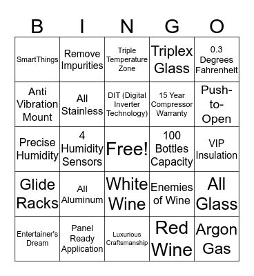 Dacor Wine Bingo Card