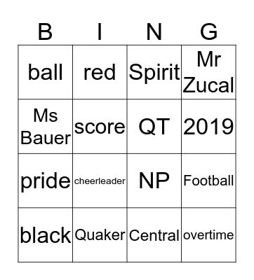 Quaker Bingo Card