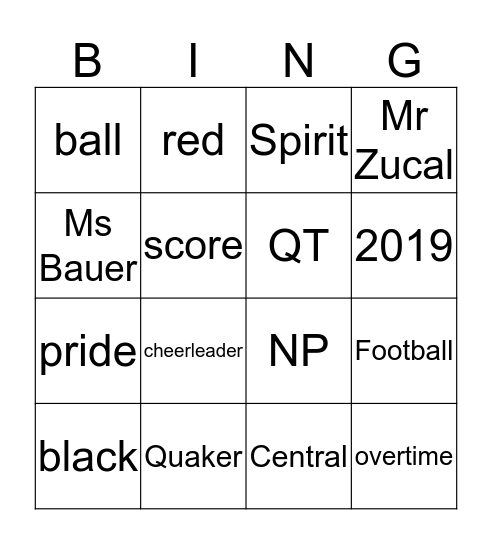 Quaker Bingo Card