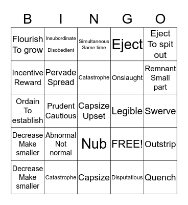 English Cards Bingo Card